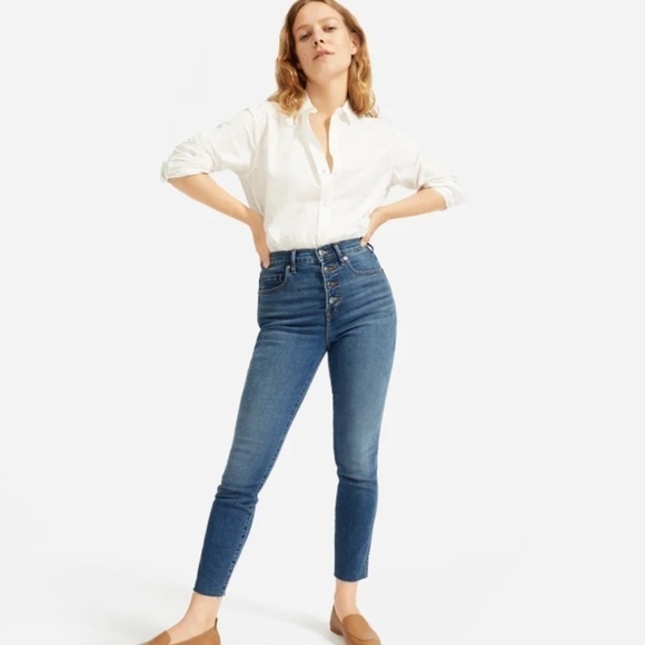 Everlane The Vintage Skinny Blue Jeans Raw Hem Button‎ Fly Size 27 - Picture 10 of 10